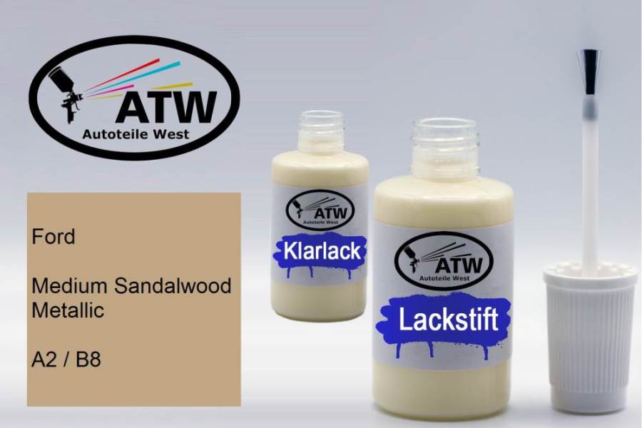 Ford, Medium Sandalwood Metallic, A2 / B8: 20ml Lackstift + 20ml Klarlack - Set, von ATW Autoteile West.
